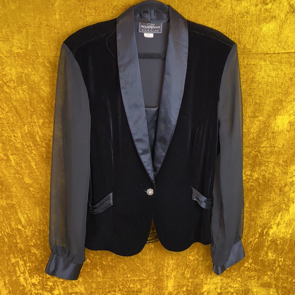 Molly Malloy Vintage Black Velvet Sheer Blazer XL